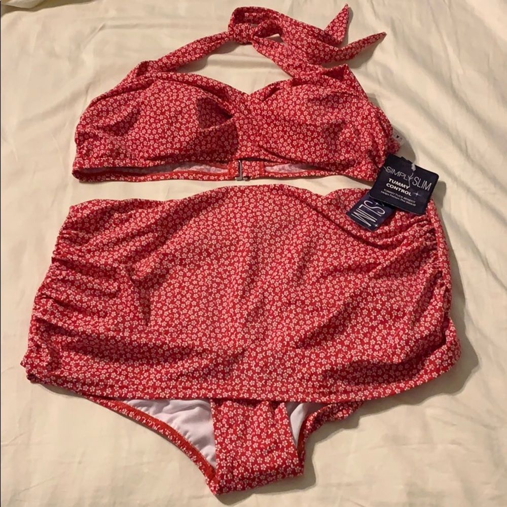 Red Floral Slimming High Waist Bikini